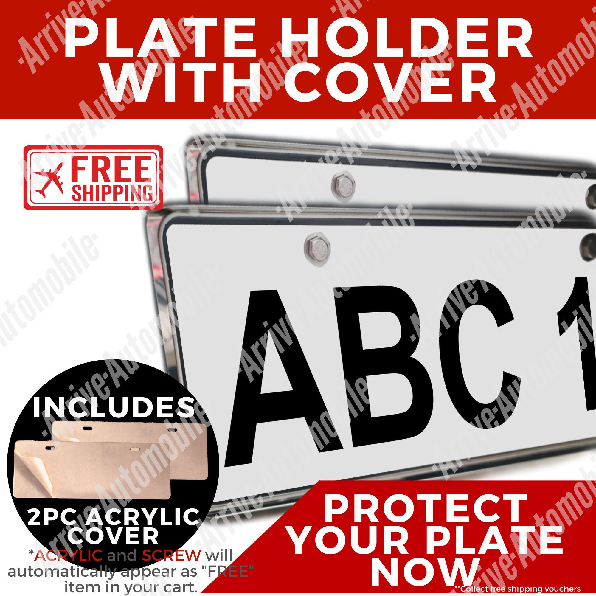 2pc STAINLESS steel CAR PLATE HOLDER FRAME and 2pc ACRYLIC TRANSPARENT