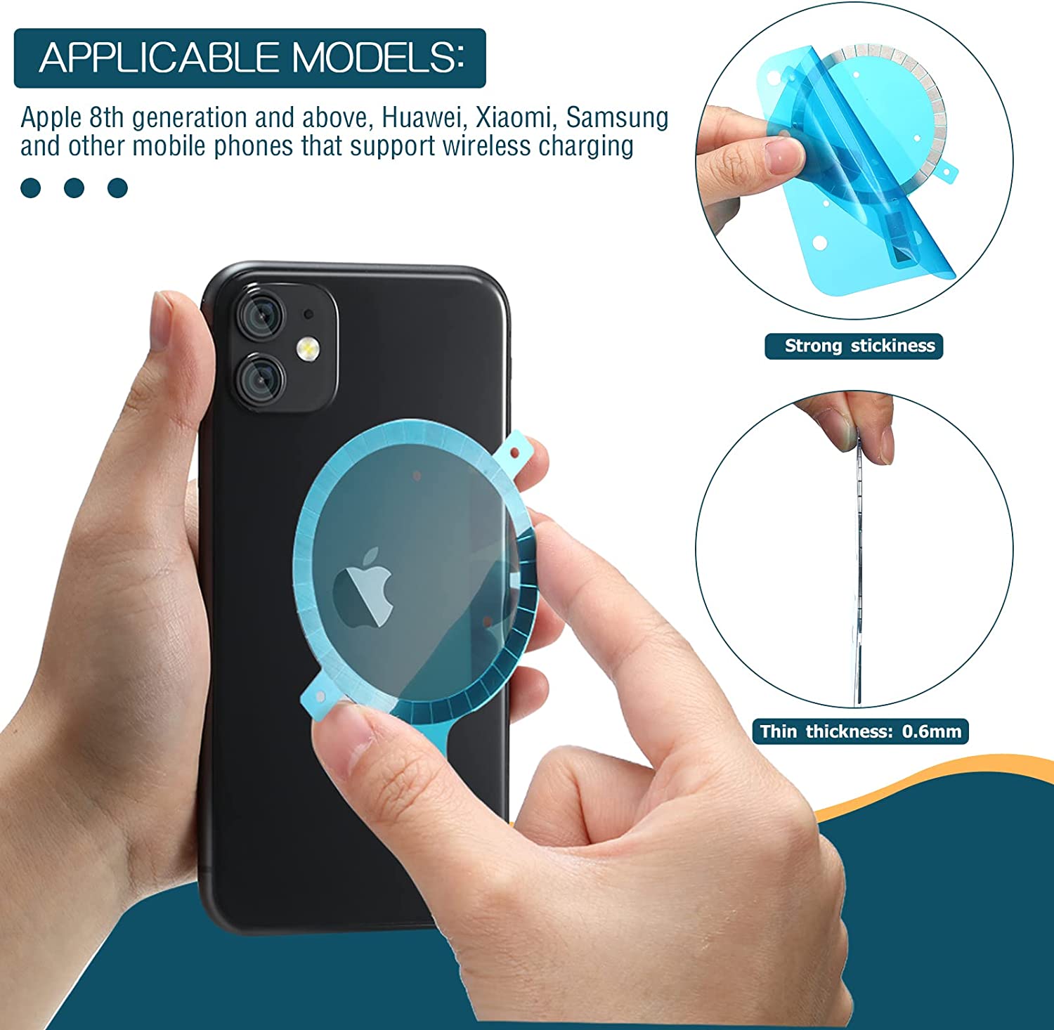 3 Pieces Sticker Wireless Charging Circle Phone