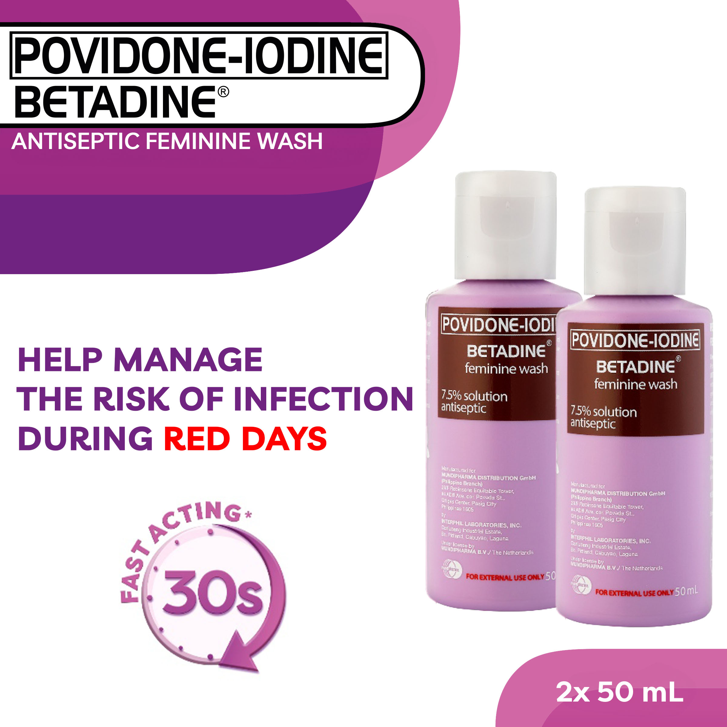 BETADINE® (PovidoneIodine) Antiseptic Feminine Wash 50mL set of 2