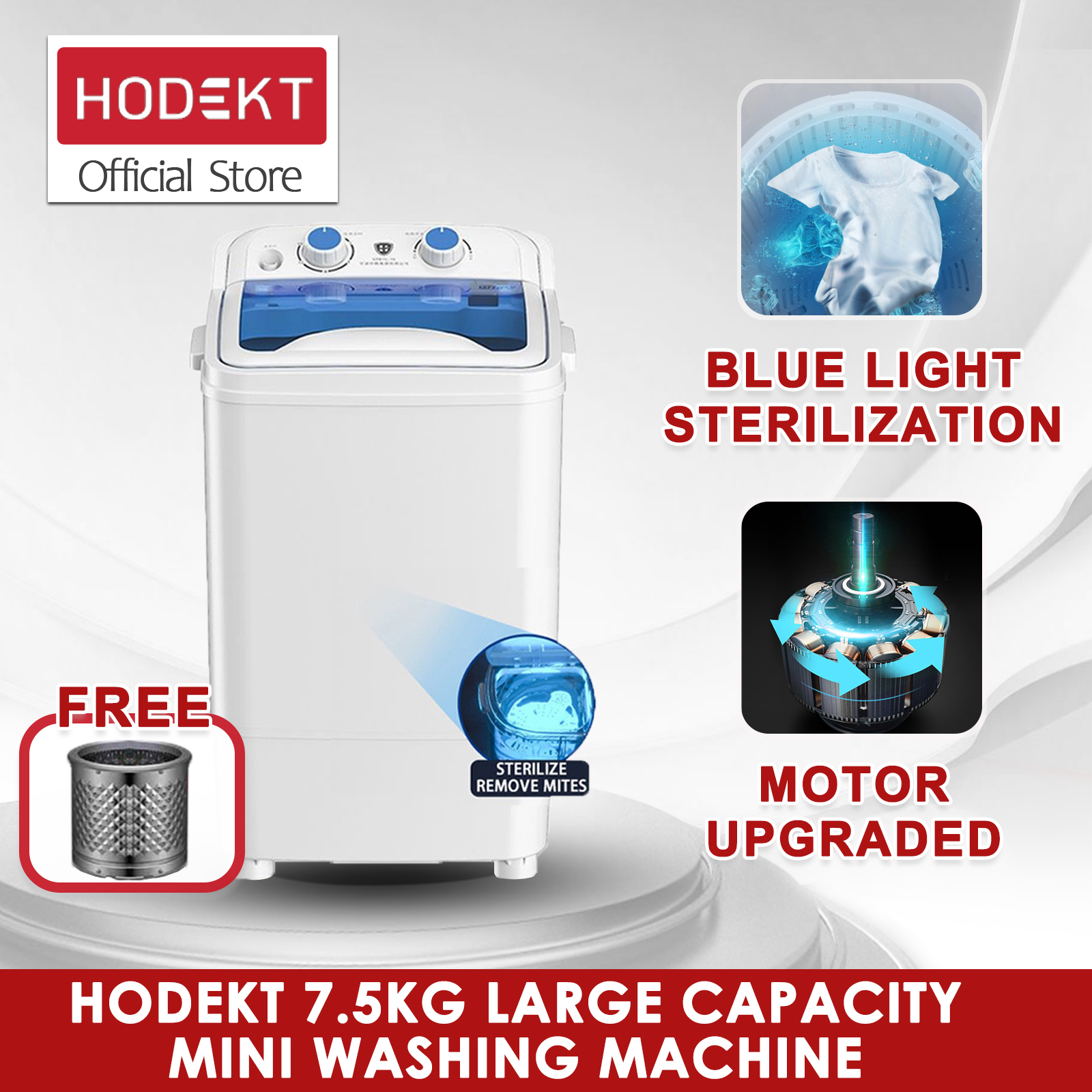 HODEKT Family Mini Washing Machine, Mesin Basuh Large Capacity, Washing