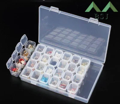 BSJ 28 GRIDS Transparent Plastic container beads storage box nail art rhinestone tool jewelry box Diamond drawing tool Storage case