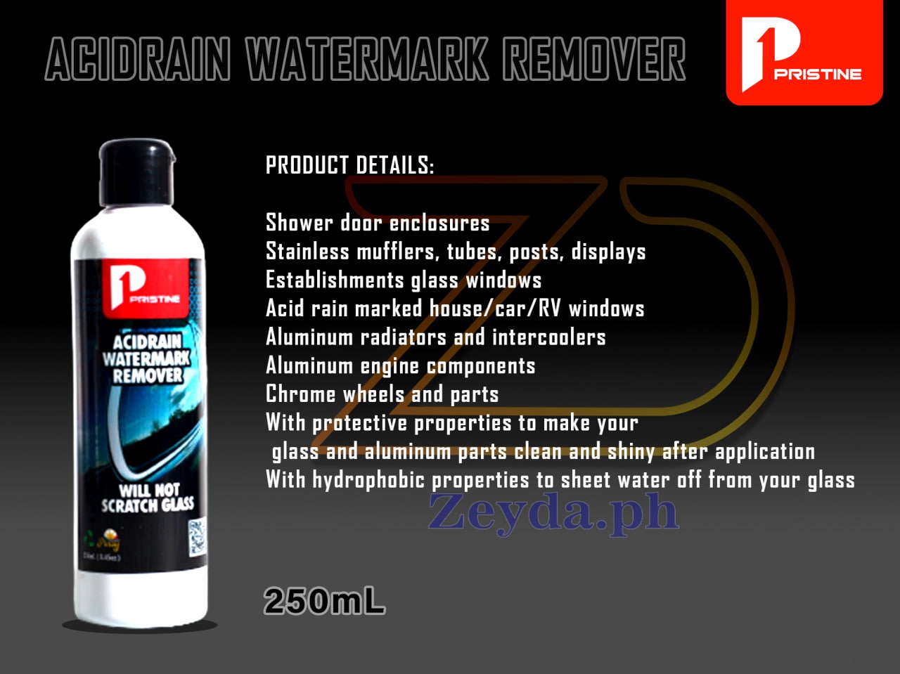 Pristine Acid Rain Watermark Remover/ Windshield Washer Fluid 1L