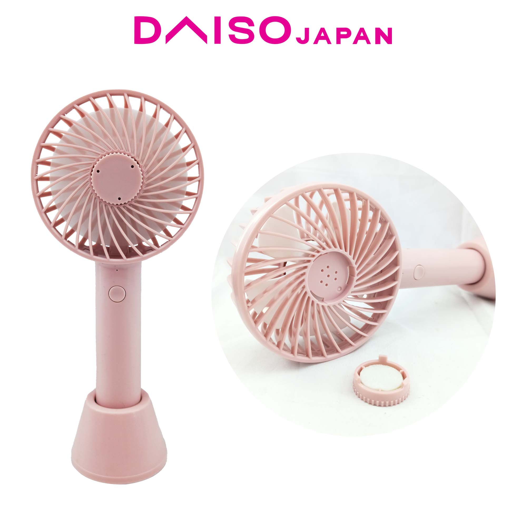 Daiso Pink Rechargeable Fan with Aroma Diffuser and Stand Lazada PH