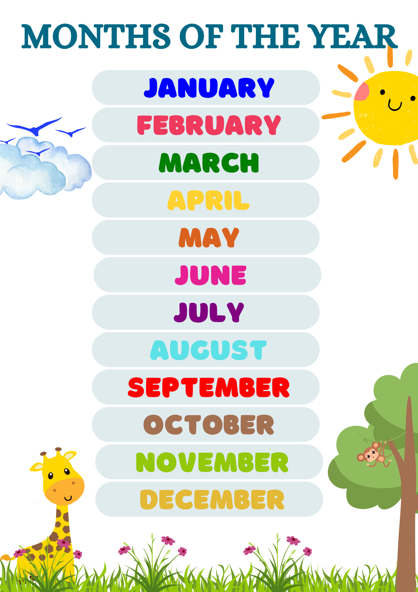 MONTHS OF THE YEAR ENGLISH AND TAGALOG Educational Wall Chart Posters ...