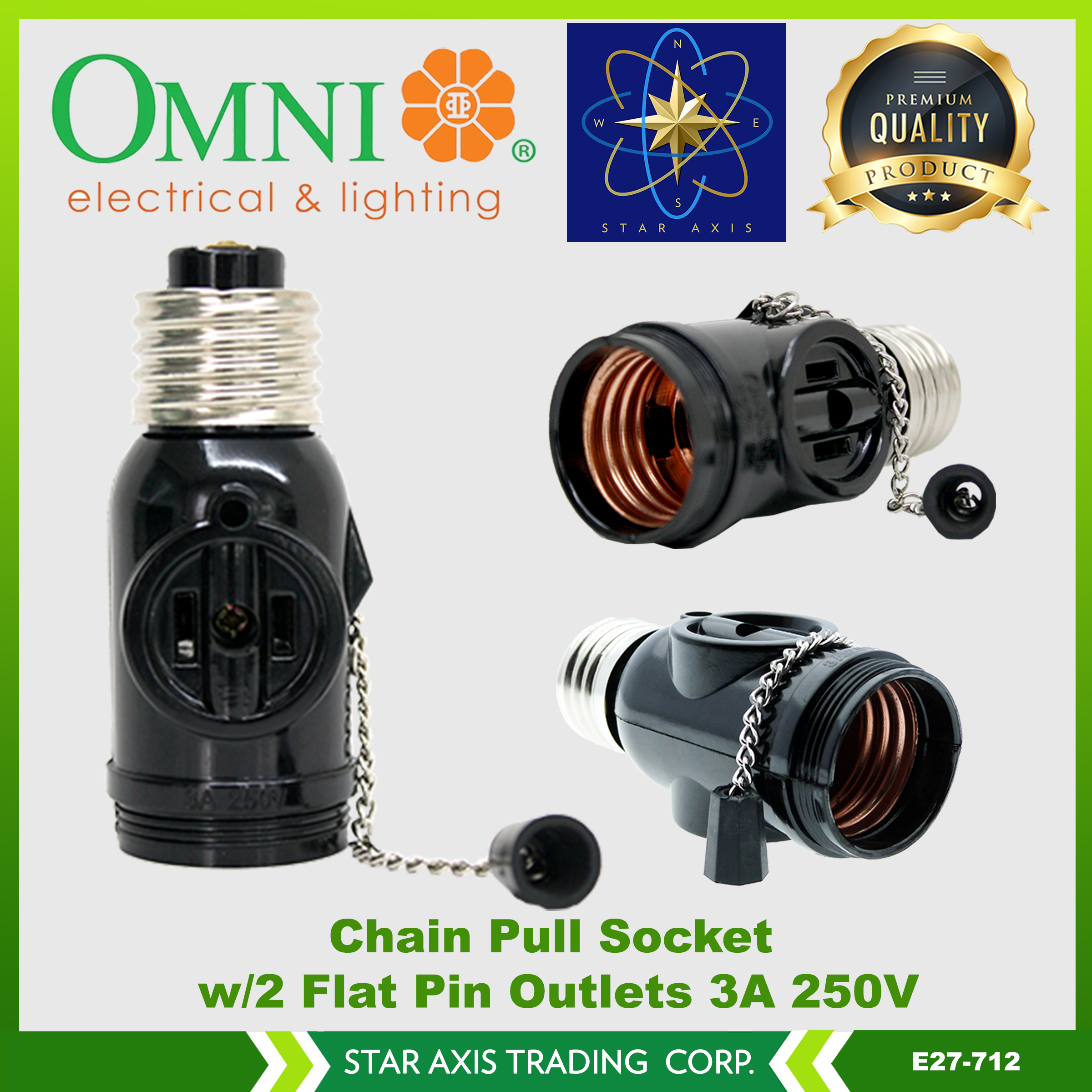 Omni Chain Pull Socket w/2 Flat Pin Outlets 3A 250V E27712 Lazada PH