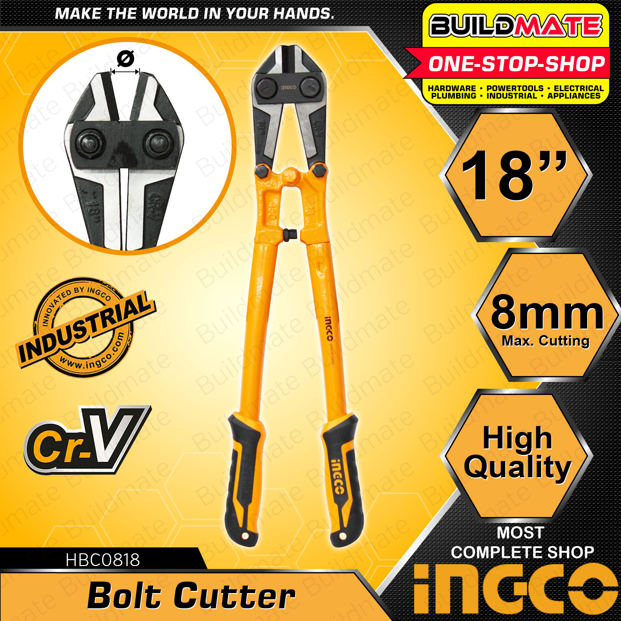 BUILDMATE Ingco Bolt Cutter 18" Inch 450mm Chain Wire Lock Cutter Rebar