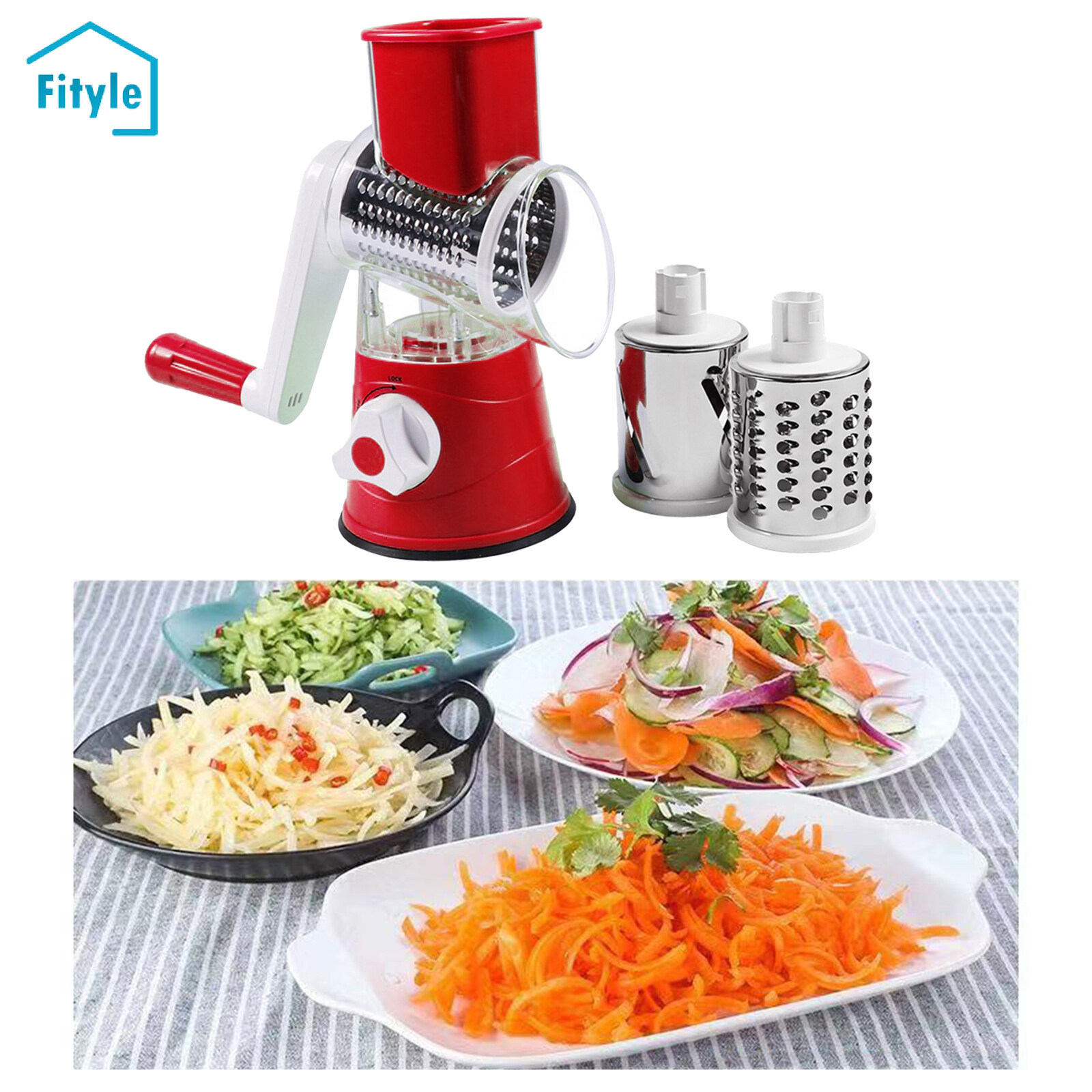 Manual Speedy Rotared Vegetable Fruit Cheese Nut Slicer Cutter Shredder  Grinder With 3 Interchangeable Round Stainless Steel Blades 