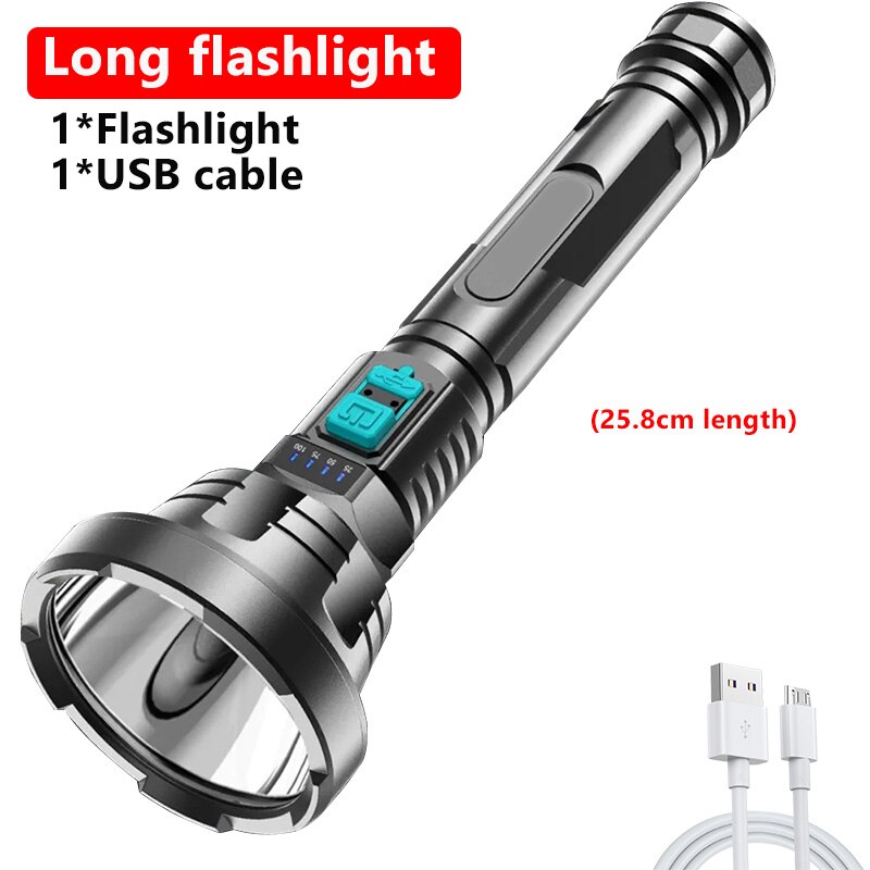 Ngọn Đuốc Đèn pin 100000 lumens rechargable Đèn pin Led không thấm nước ban đầu đèn pin mạnh mẽ đèn rọi tầm xa đèn pin cầm tay không thấm nước 1000m tìm kiếm Đèn pin chịu lực cao đèn pin cắm trại cầm tay nhẹ có thể sạc qua USB