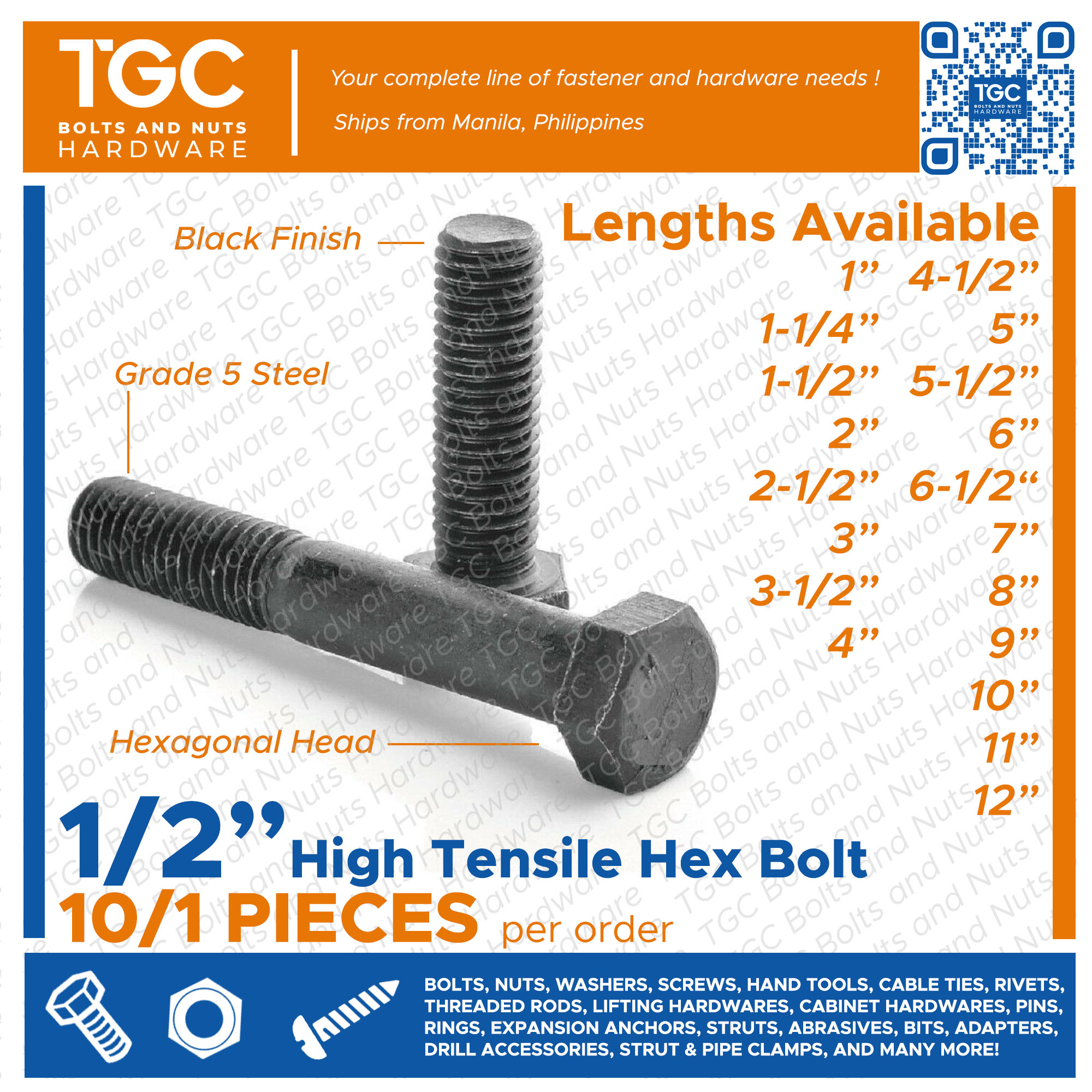 Tgc 10 1pcs 1 2 Inches X 1~10 Inches Ht Hex Bolt 