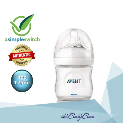 Philips Avent Natural Baby Bottle Clear 4oz / 125ml Solo Pack with 0m+ Newborn Flow Spiral Nipple