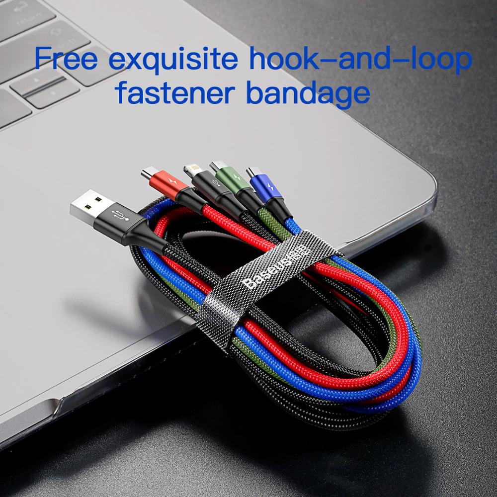Baseus Cáp USB Type C 4 Trong 1 Cho iPhone 14 13 Pro Max Cáp USB C Cho Samsung Xiaomi Huawei Cáp Micro USB