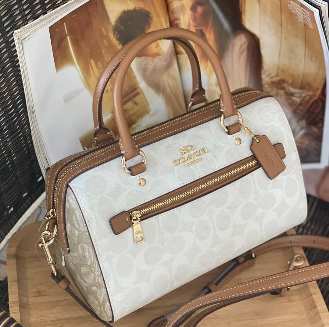 NWT Coach CA149 Rowan Satchel In newest Blocked Signature Canvas Glacier White Multi