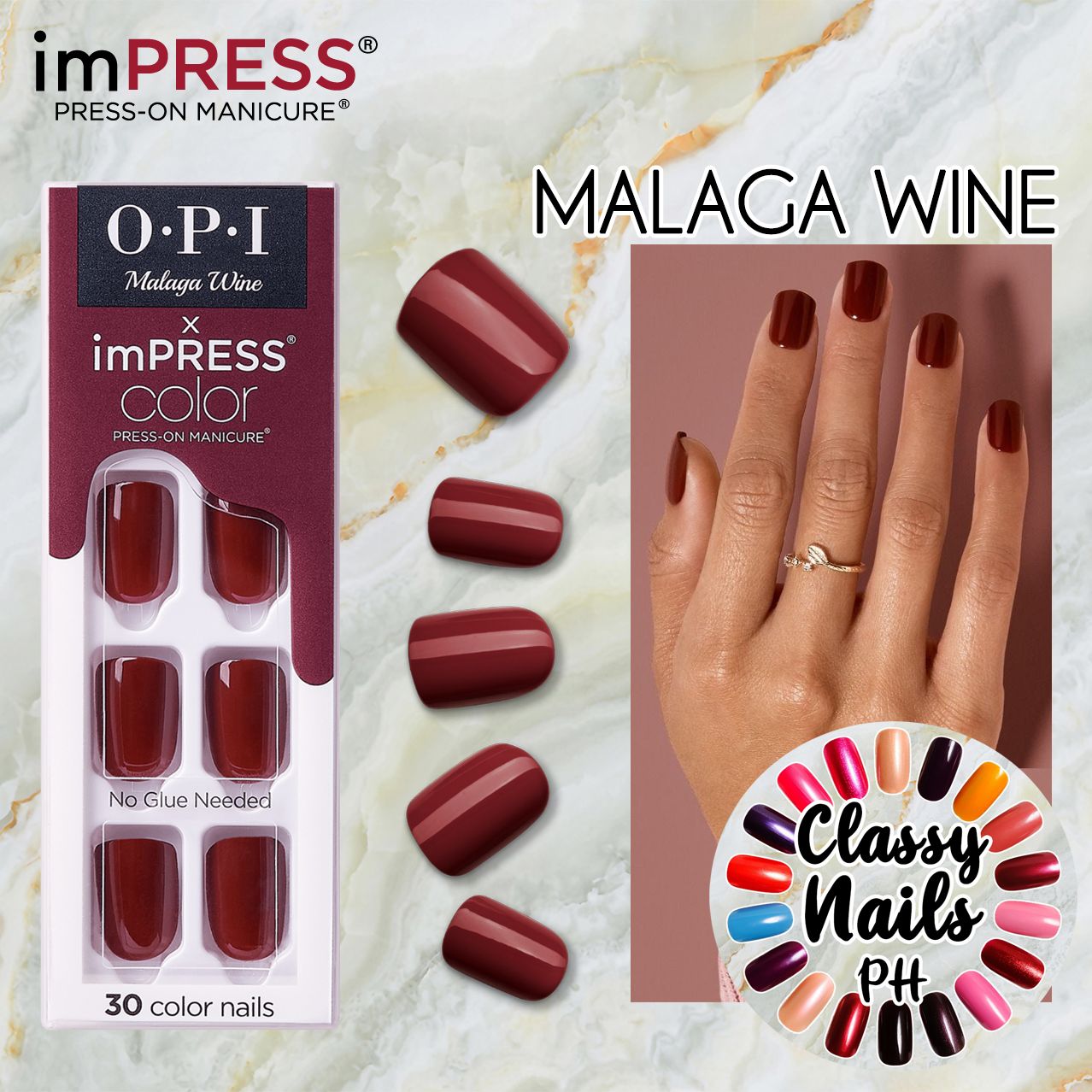 Malaga Wine ImPress Manicure Press On Nails • Branded High Quality