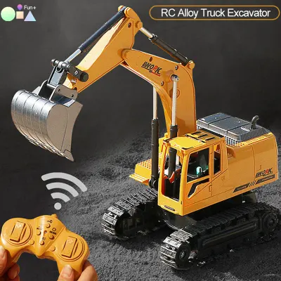 [Toy Car for Kids] RC Excavator Alloy Vehicle Toy Engineering Car with Remote Control Light Simulated