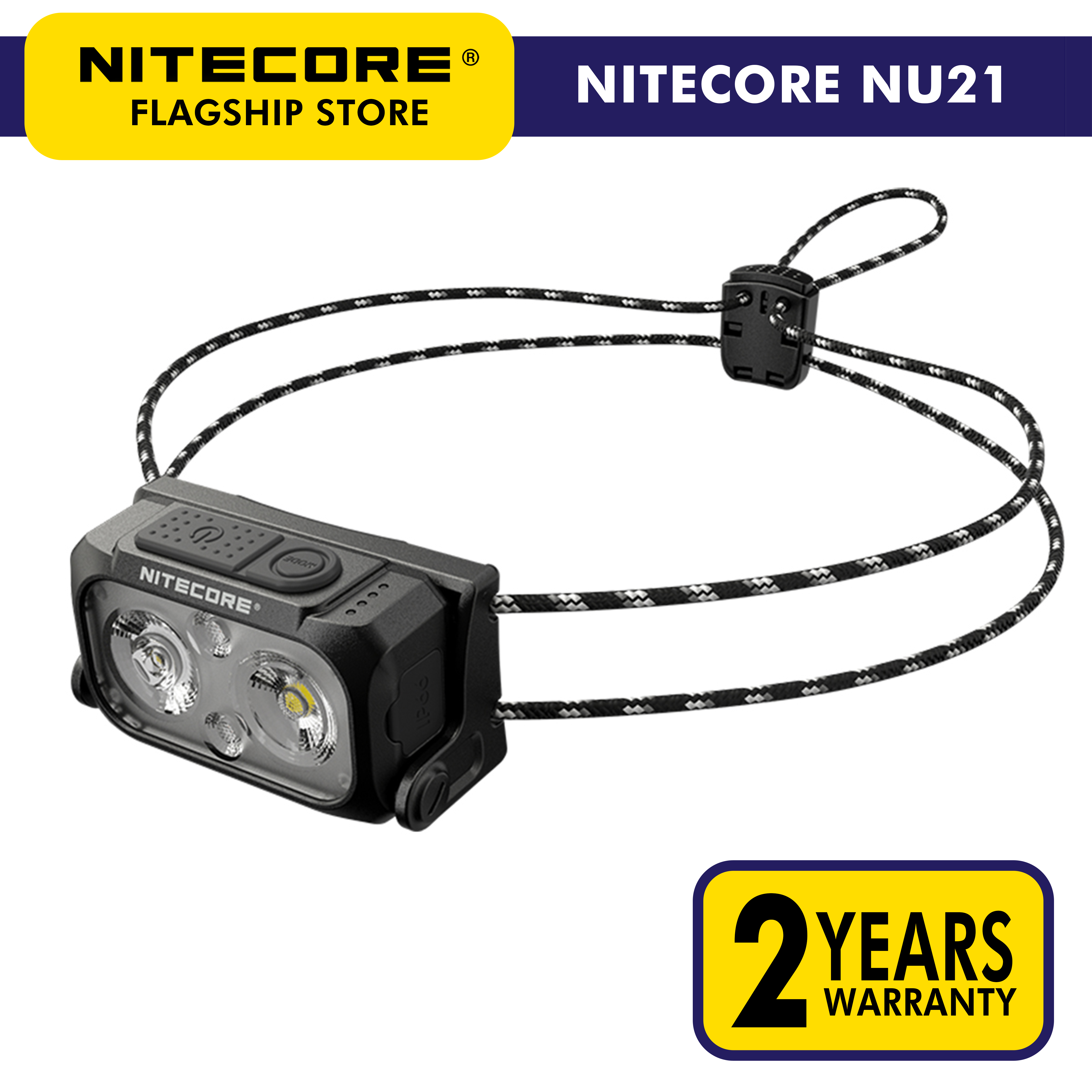 Lampada Frontale Nitecore NU21 – Ricaricabile, 360 Lumen, Ultraleggera, Gialla, IP66