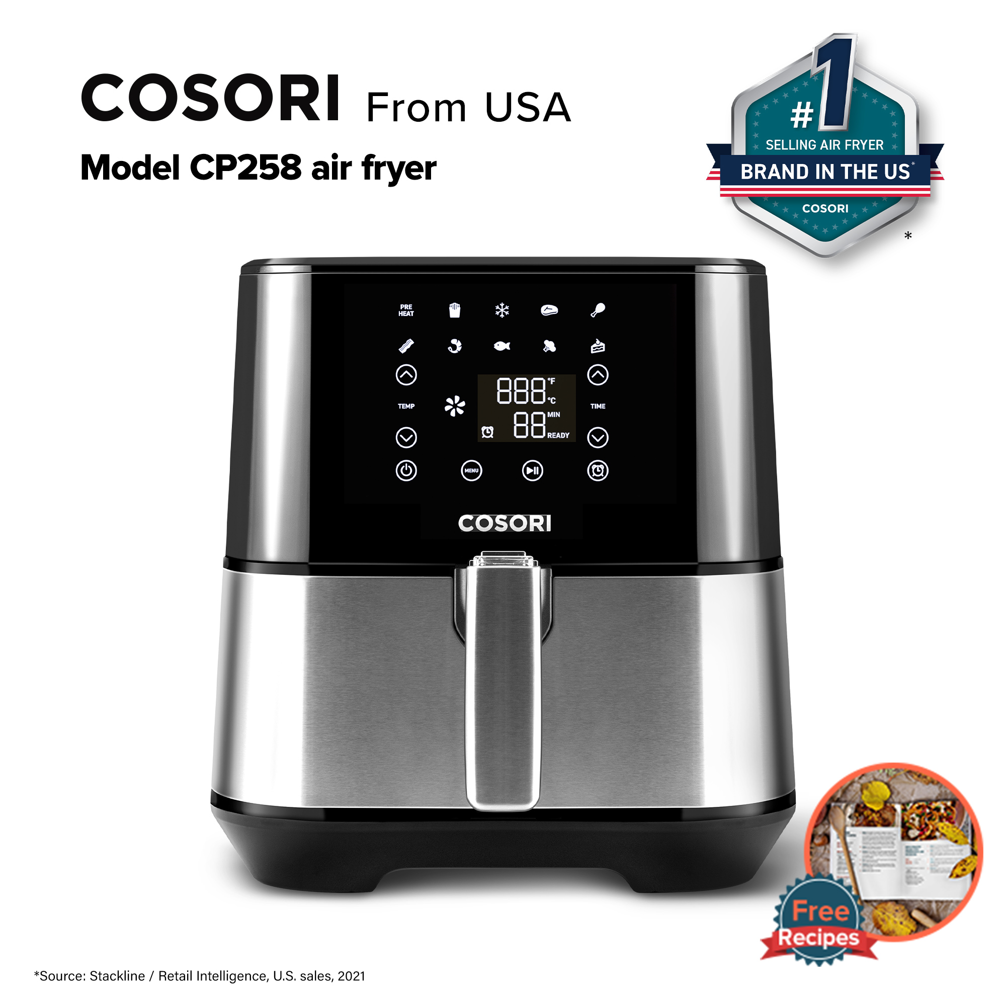 Cosori 5.5L (5.8 Quart) Stainless Steel Premium Air Fryer CP258AF