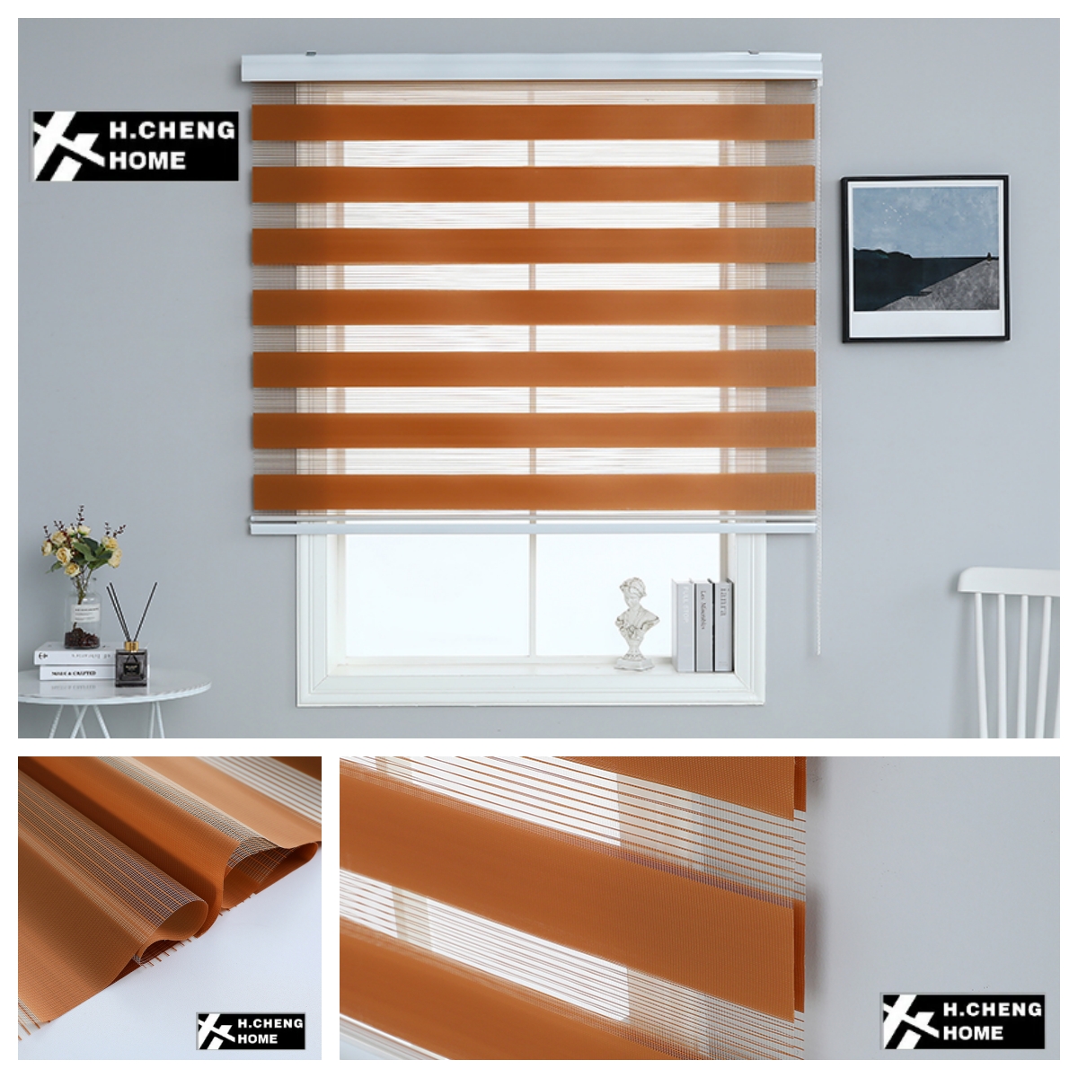 H.CHENG HOME Korean Venetian Blinds Dark Gray Stripes Curtain Blinds for  Windows Office Bathroom Living Room