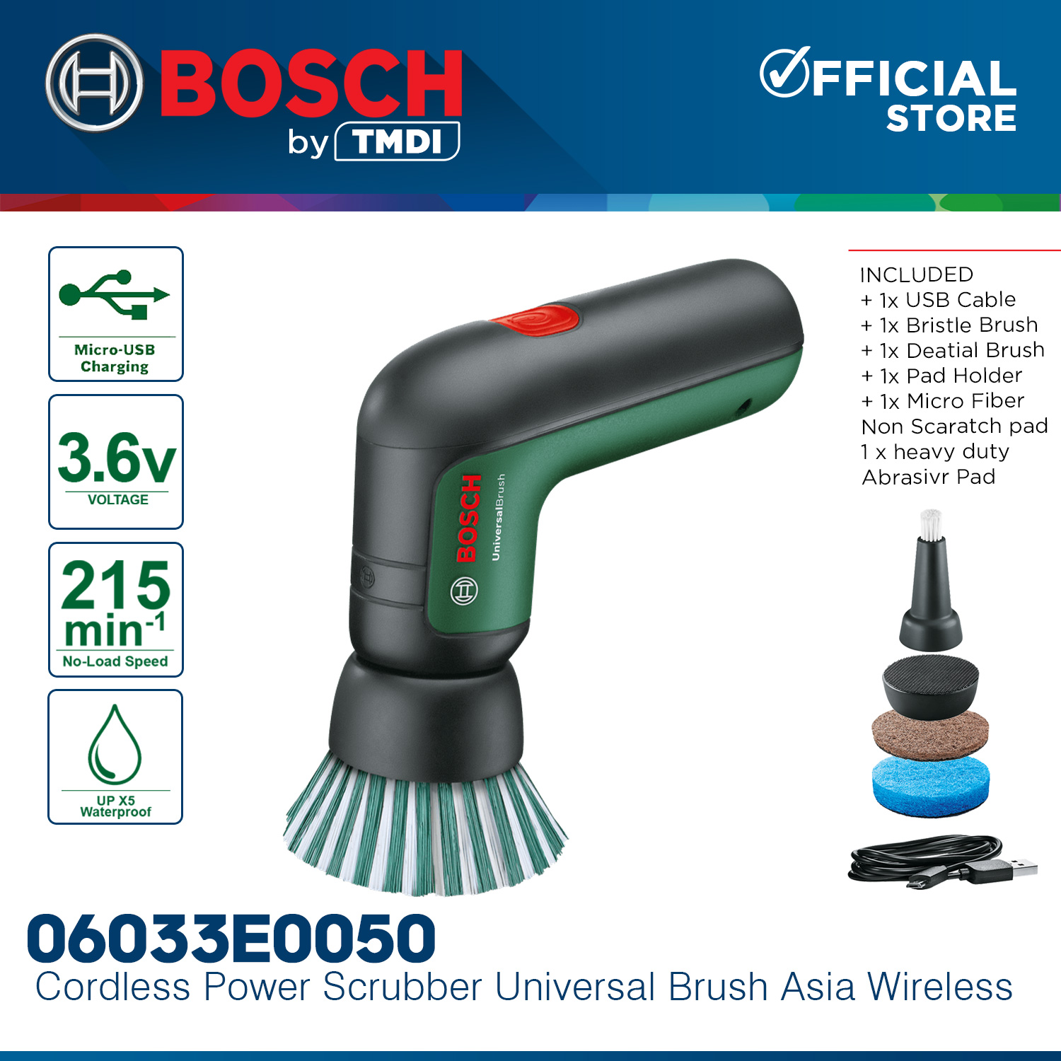 BOSCH LithiumIon Cordless 3.6 V Power Scrubber Universal Brush Asia