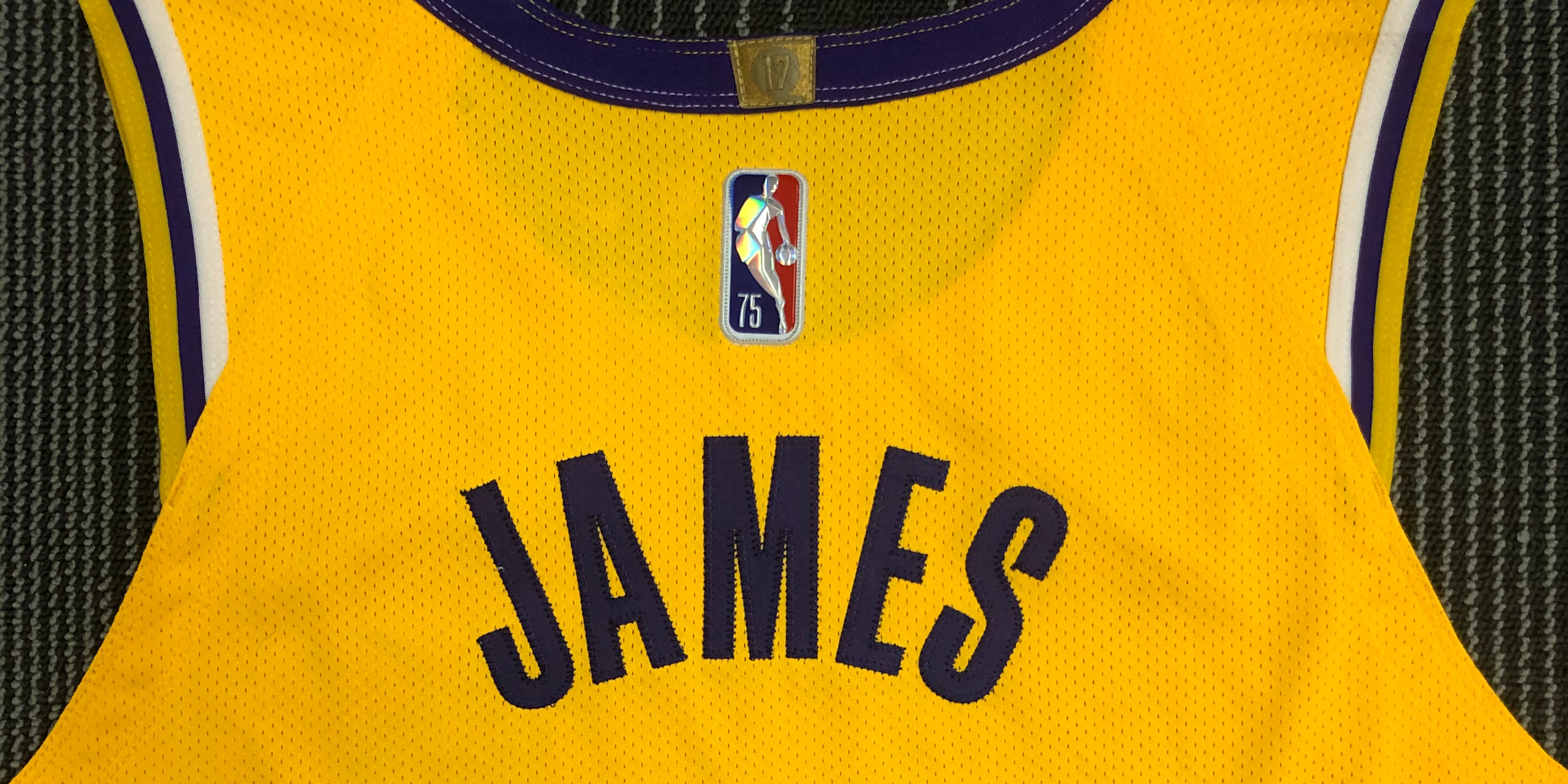 Original NBA Men's 2021-22 AU Yellow Los Angeles Lakers with or without  75th Diamond Logo #1 Russell #6 #23 LeBronˉJames Authentic Association  Edition Jersey with wish sponsor or bibigo sponsor