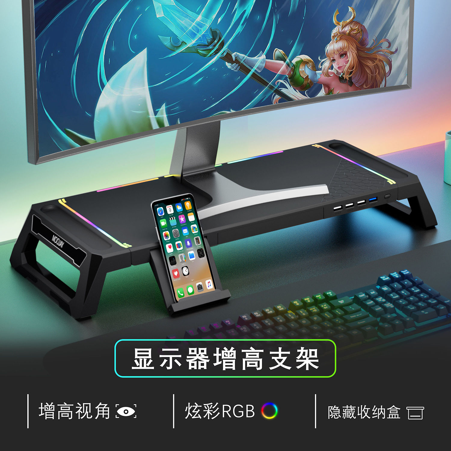 Computer Monitor Elevated Rack USB Extended Storage Computer Stand