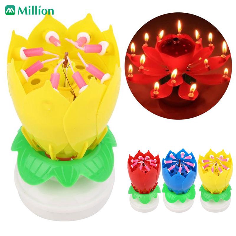 Musical Lotus Flower Rotating Birthday Candle Light Lazada PH