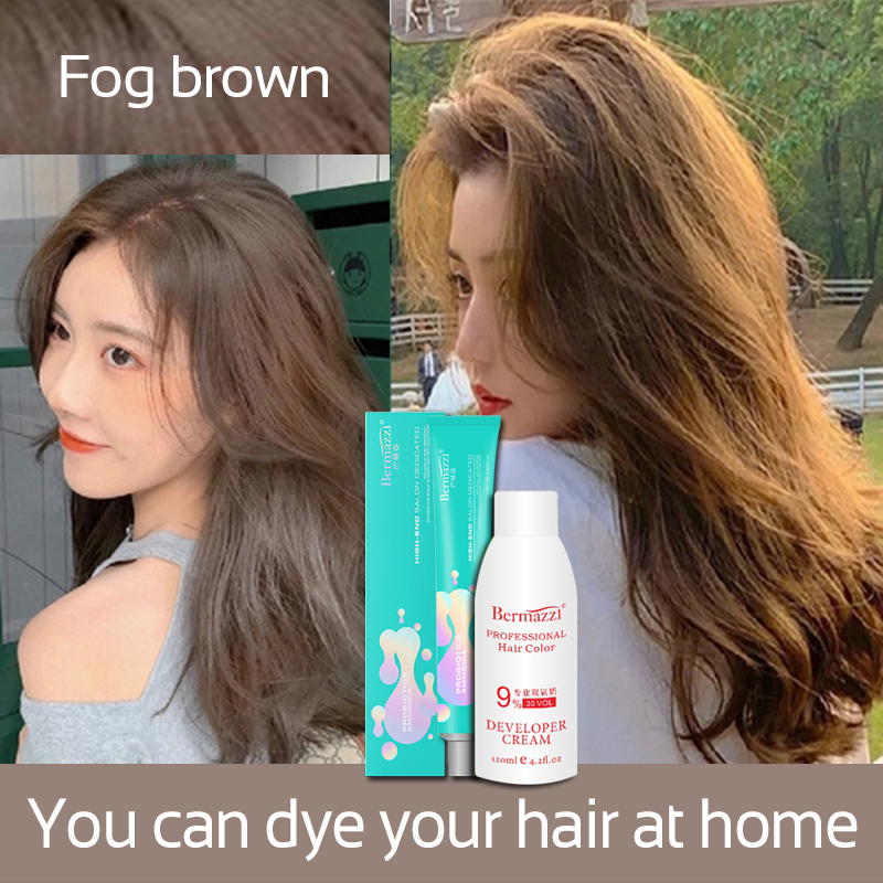 Internet celebrities recommend popular hair colors BERMAZZI Hair Dye（100ml）+Hydrogen  Peroxide(120ml) Gentle and does not damage the hair, it can block the gray  hair and keep the color locked Hair Bleaching Hair Dye