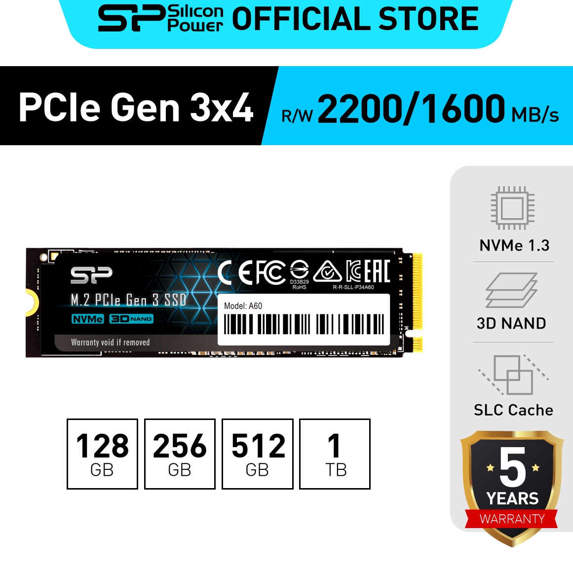 Silicon Power 1TB - SSD NVMe M.2 PCIe Gen3x4 2280