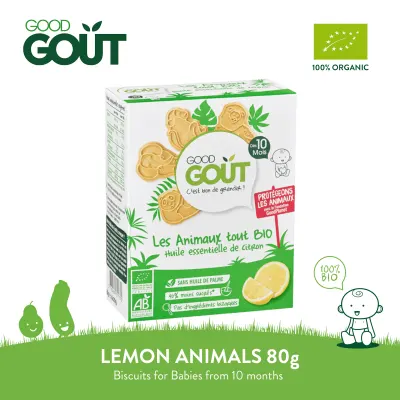 GOOD GOUT Organic Animals Lemon 80g Organic Biscuits for Babies 10 months+ and Young Children