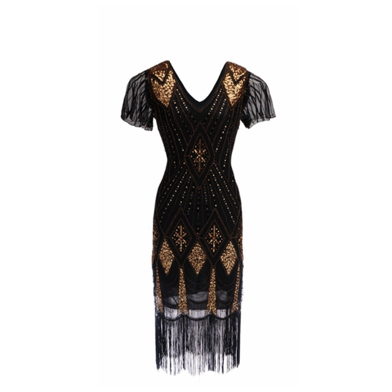 Kaiyei Great Gatsby Jurk Vrouwen 1920 S Vintage Pailletten Art Deco Dubbele  Flapper Jurken Vintage V-hals Party Jurk Verfraaid Omzoomd Kleding,  Schoenen Sieraden 