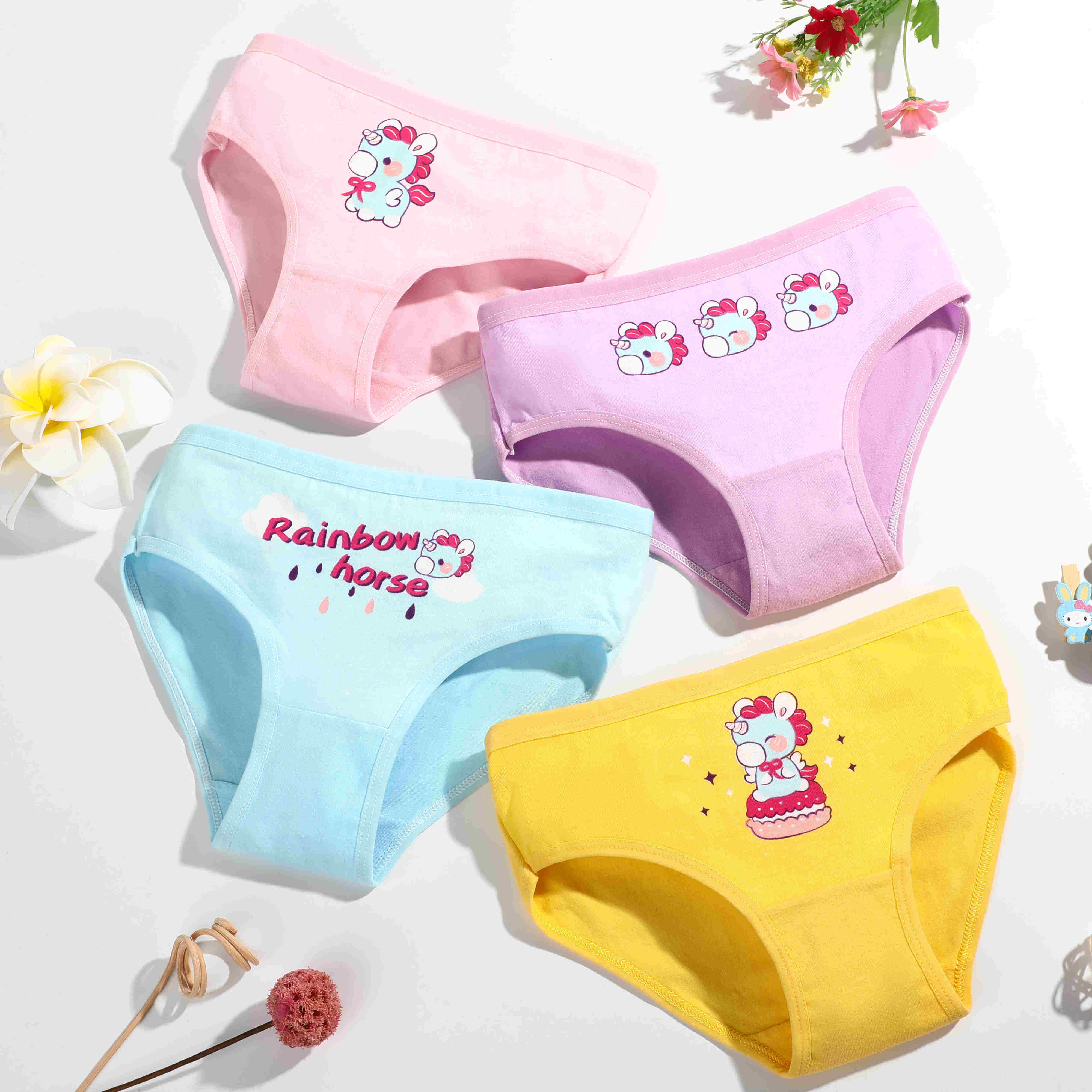 SMY 4PCS Panty for girl kids Cotton Teens Girl Briefs Cute Cartoon Girls  Underwear for 2-12Yrs