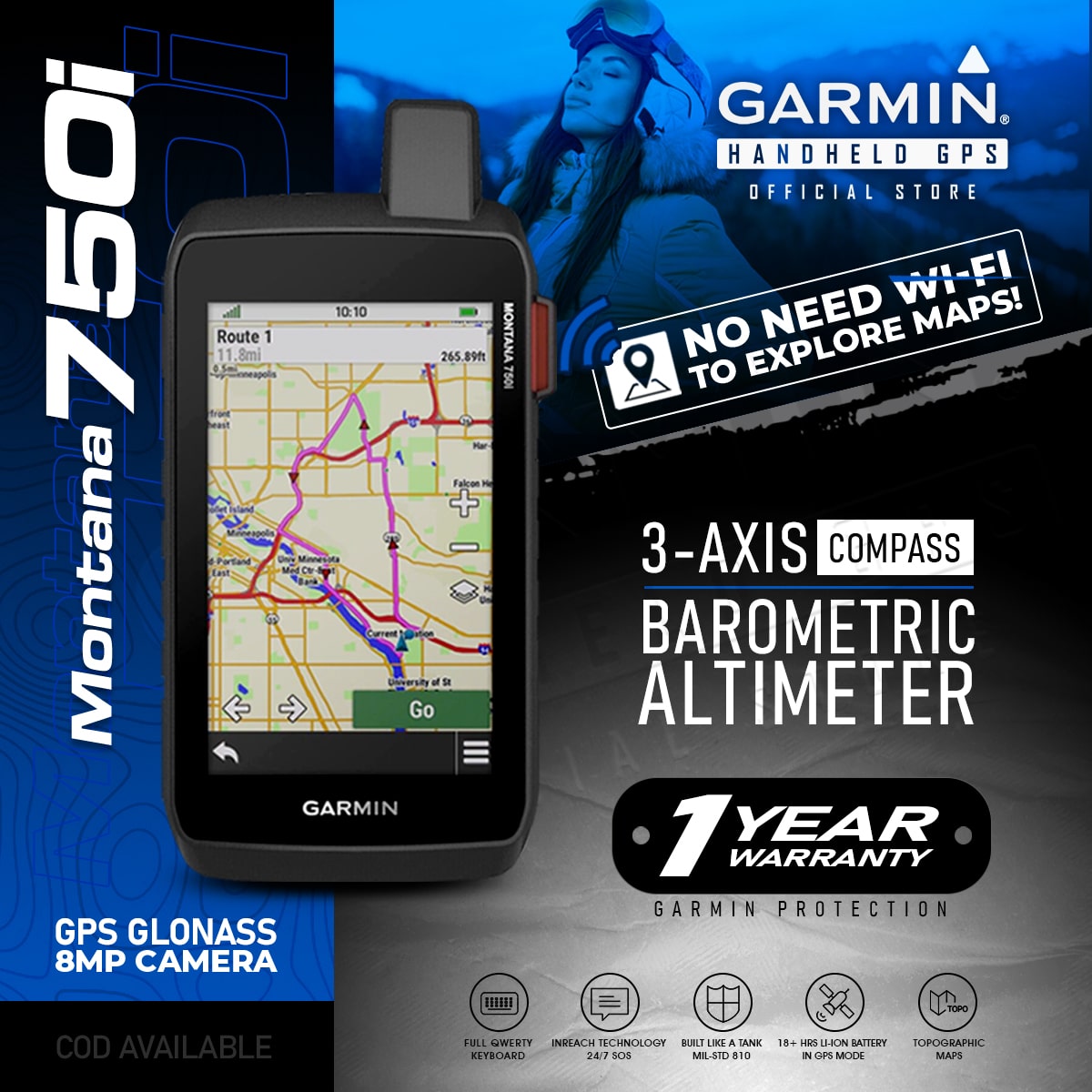 Garmin Montana 750i Rugged GPS Touchscreen Navigator with inReach