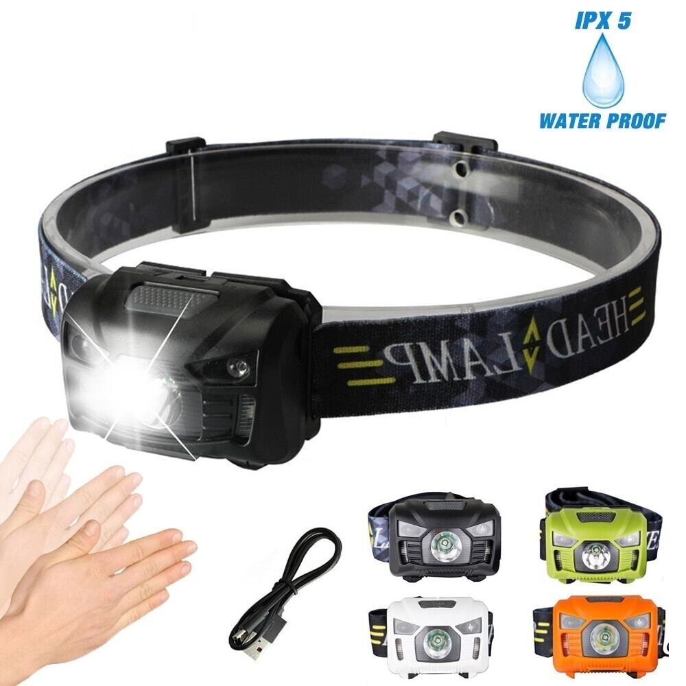 Mini Camping USB Rechargeable Led Headlamp Sensor Headlight Outdoor Flashlight