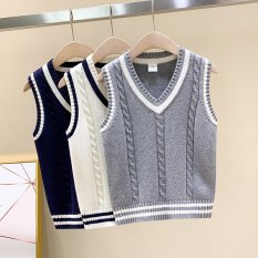 Children Vest 2022 Spring Plus Velvet Kids Knitted Pullover Outerwear Coat For School Boys Girls 100-170 Waistcoat