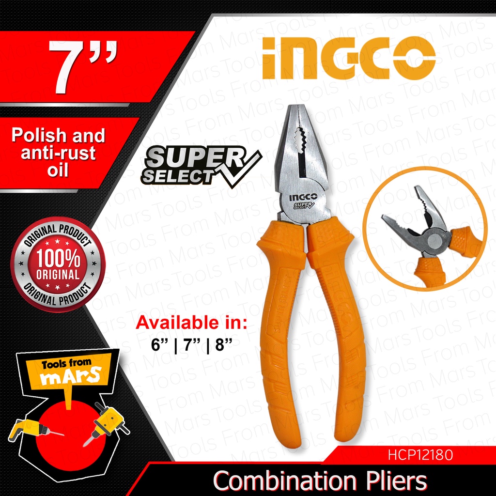 INGCO Combination Pliers 7" Inch 180mm SUPER SELECT Polish Oil And