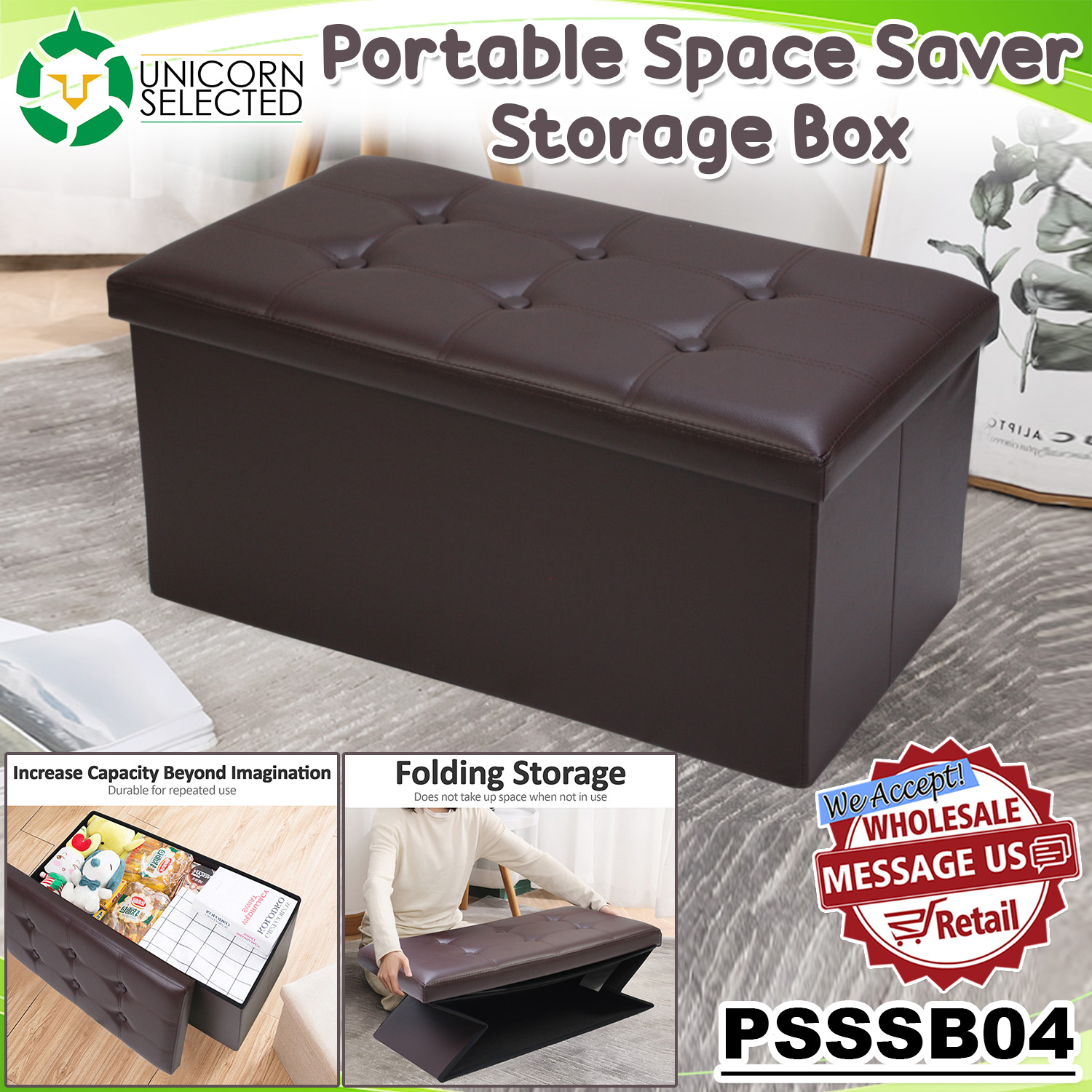 Unicorn Selected PSSSB04 Ottoman Storage Minimalist Space Saver ...