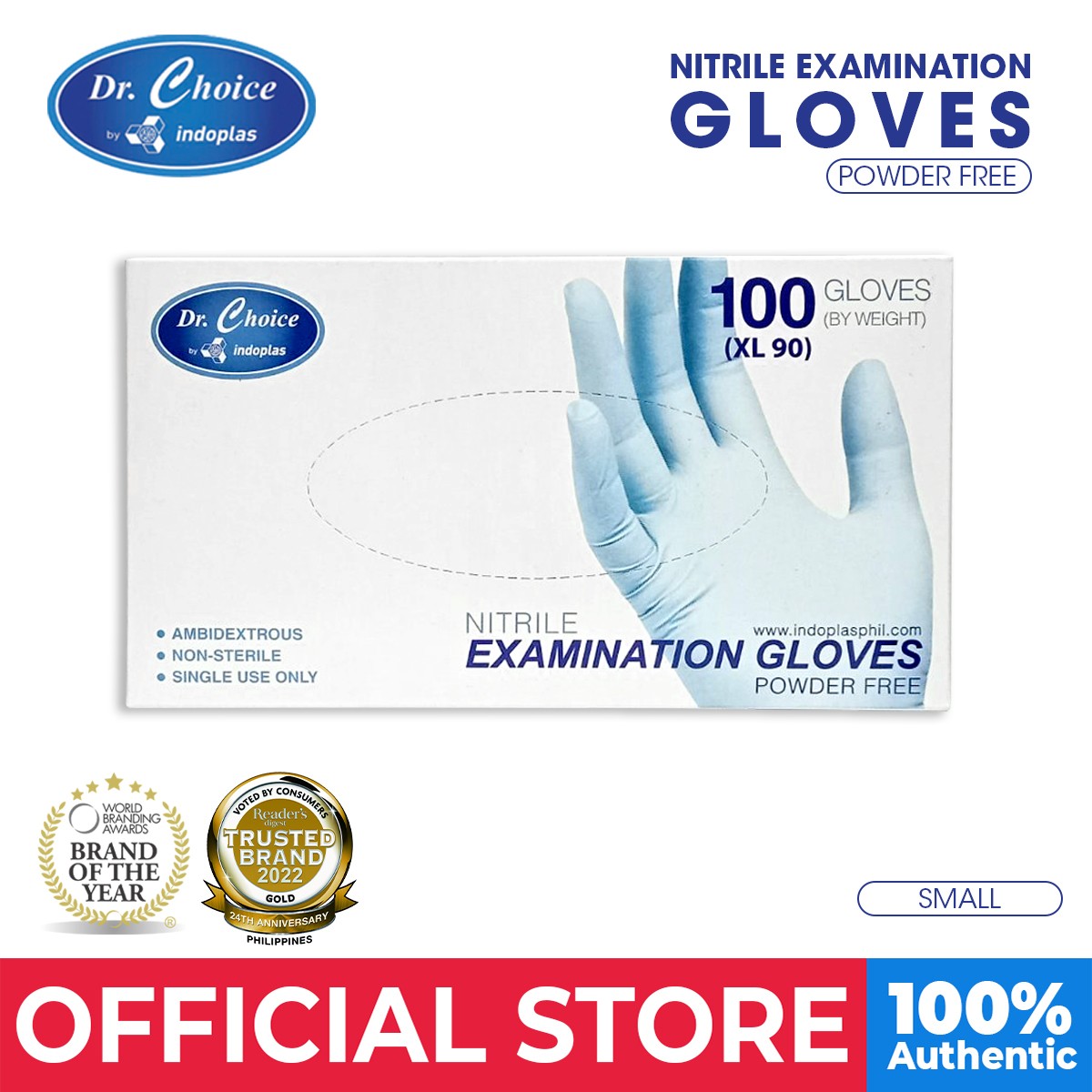 Indoplas Dr. Choice Nitrile Examination Gloves Box of 100 (Small) 1's
