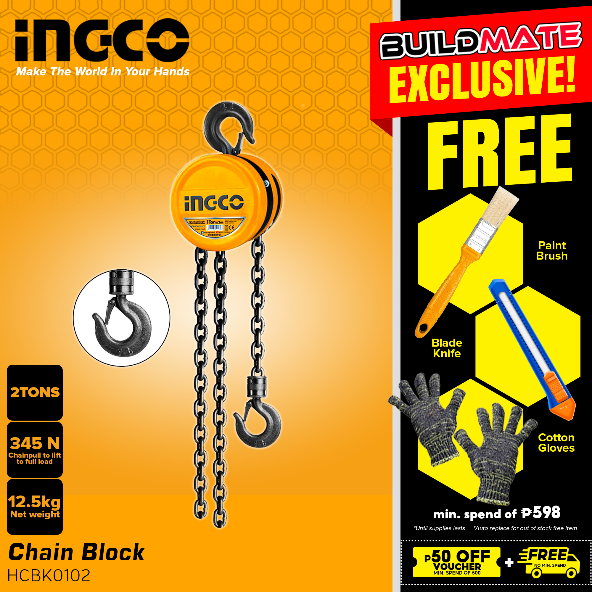 INGCO Chain Block 2 Tons HCBK0102 •BUILDMATE• IHT Lazada PH