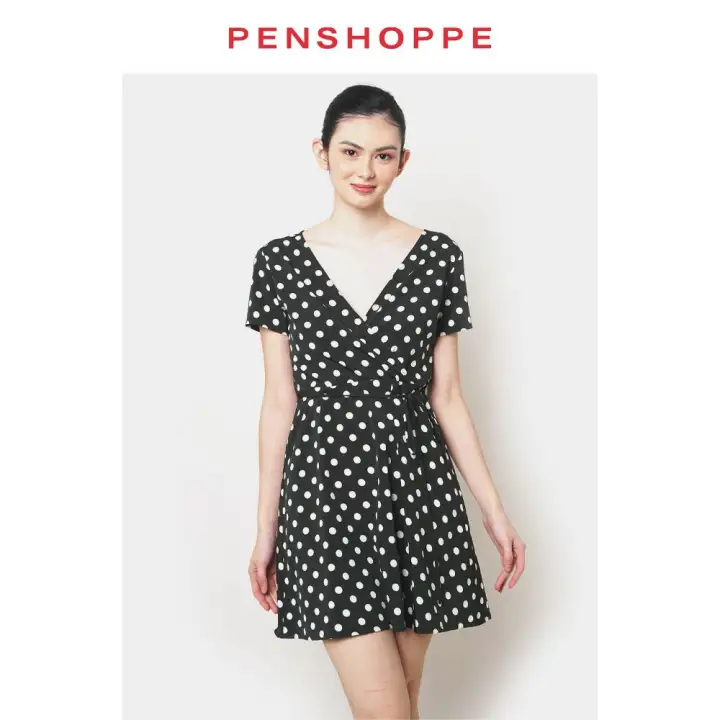 green polka dot wrap dress