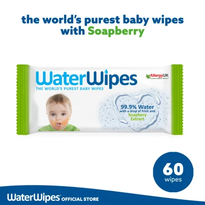 WATERWIPES World's Purest Baby Wipes - Soapberry - Toddlers - 60pk (60 wipes) - Weaning, Feeding, Cleaning Hand and Mouth on Sensitive Skin - Mild & Hypoallergenic