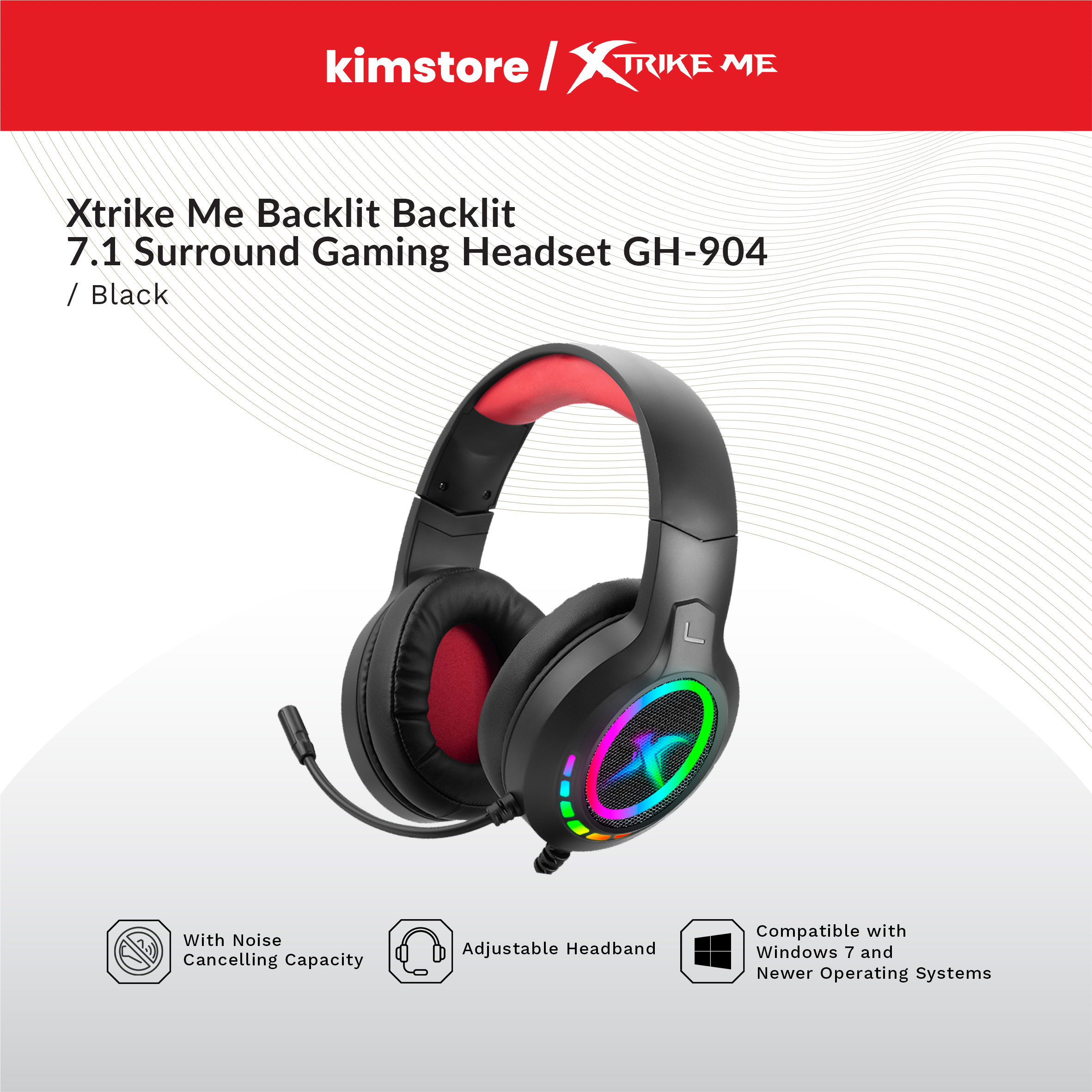 Kimstore Xtrike Me Backlit 71 Surround Gaming Headset Gh 904 Black Lazada Ph