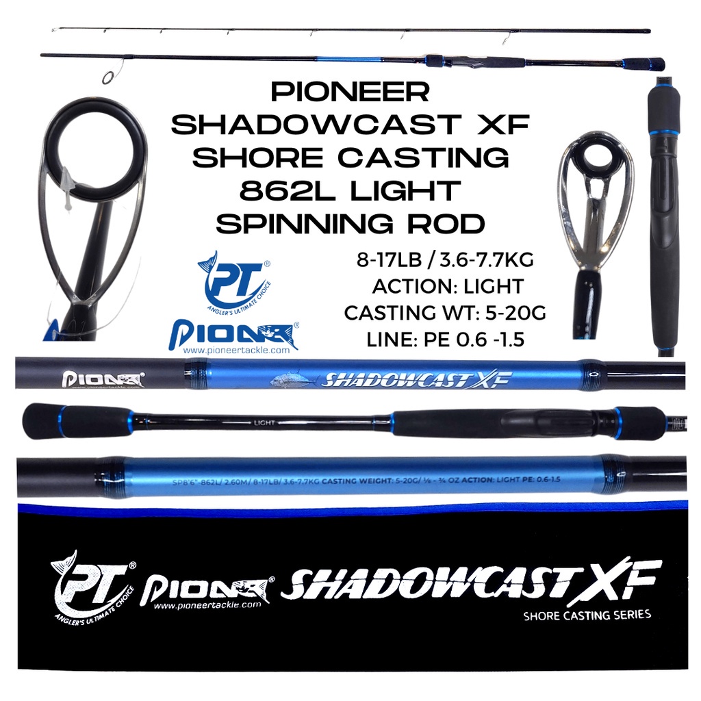 Pioneer LIGHT ShadowCast XF 8ft 6in Shore Casting Series 862L Shadow Cast  Fishing Spinning Rod