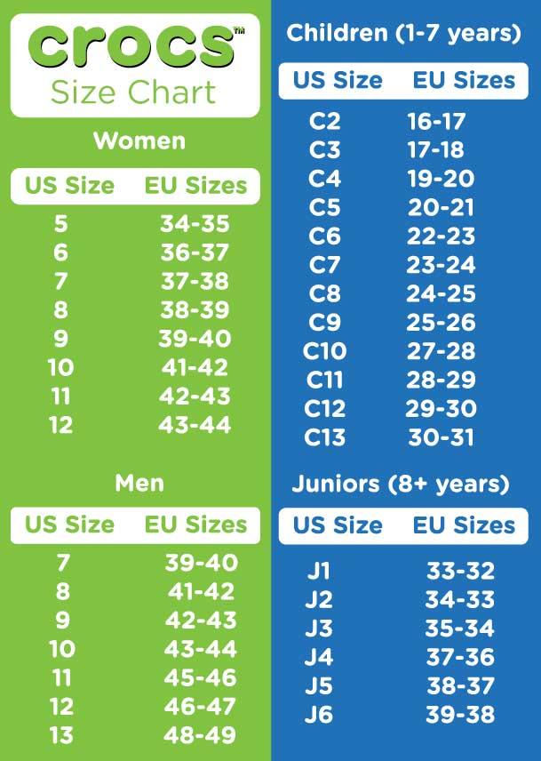 Men Crocs Size Chart