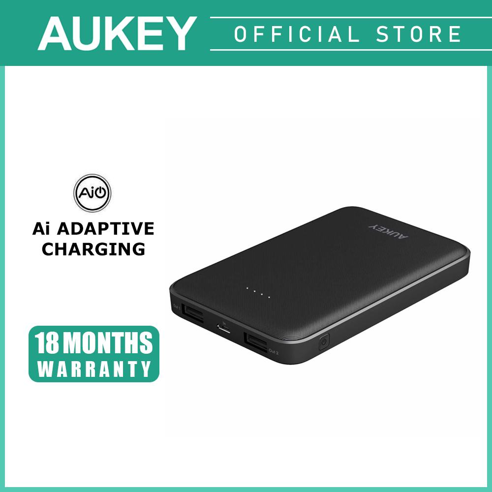 Aukey PB-N50 Powerbank 10000mAh, Portable Charger Slimline Design with Dual-USB Output Battery Pack Compatible with iPhone 11/ 11 Pro/XS/XS Max / 8 / Plus, Samsung Galaxy S9 / Note 9 and More