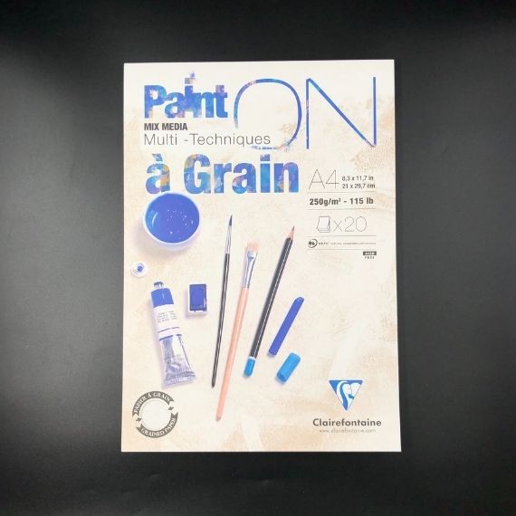 Clairefontaine Paint'On 96537C, een blok van gelijmd tekenpapier, 40 vellen, 21 x 29,7 cm, 250 g, wit, verpakking met 4 notitieboeken