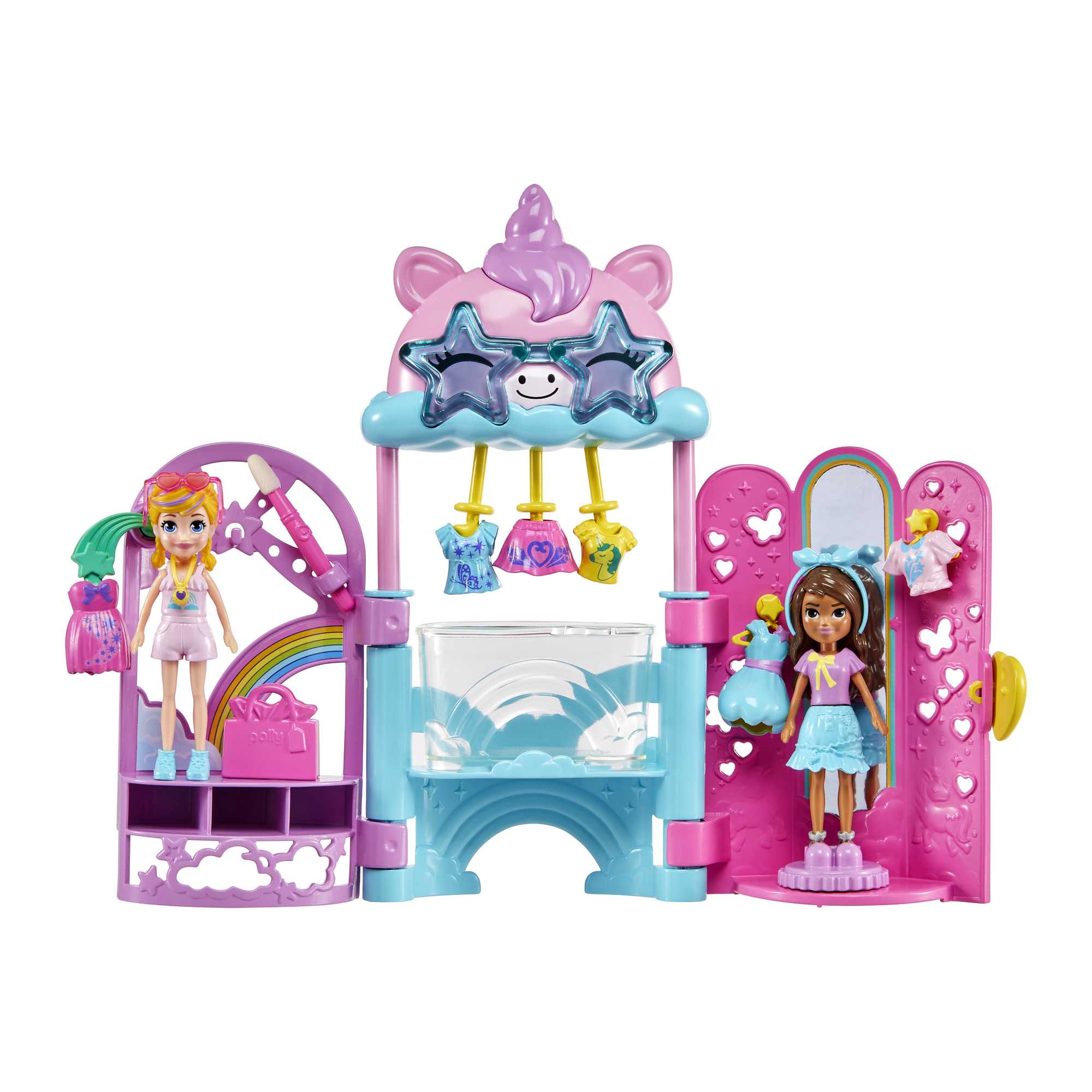 Polly Pocket Fashion Play Boutique Glam It Up Style Studio Playset With  Dolls, Color Change Feature And 19 Accessories Collectible Toy Gift for