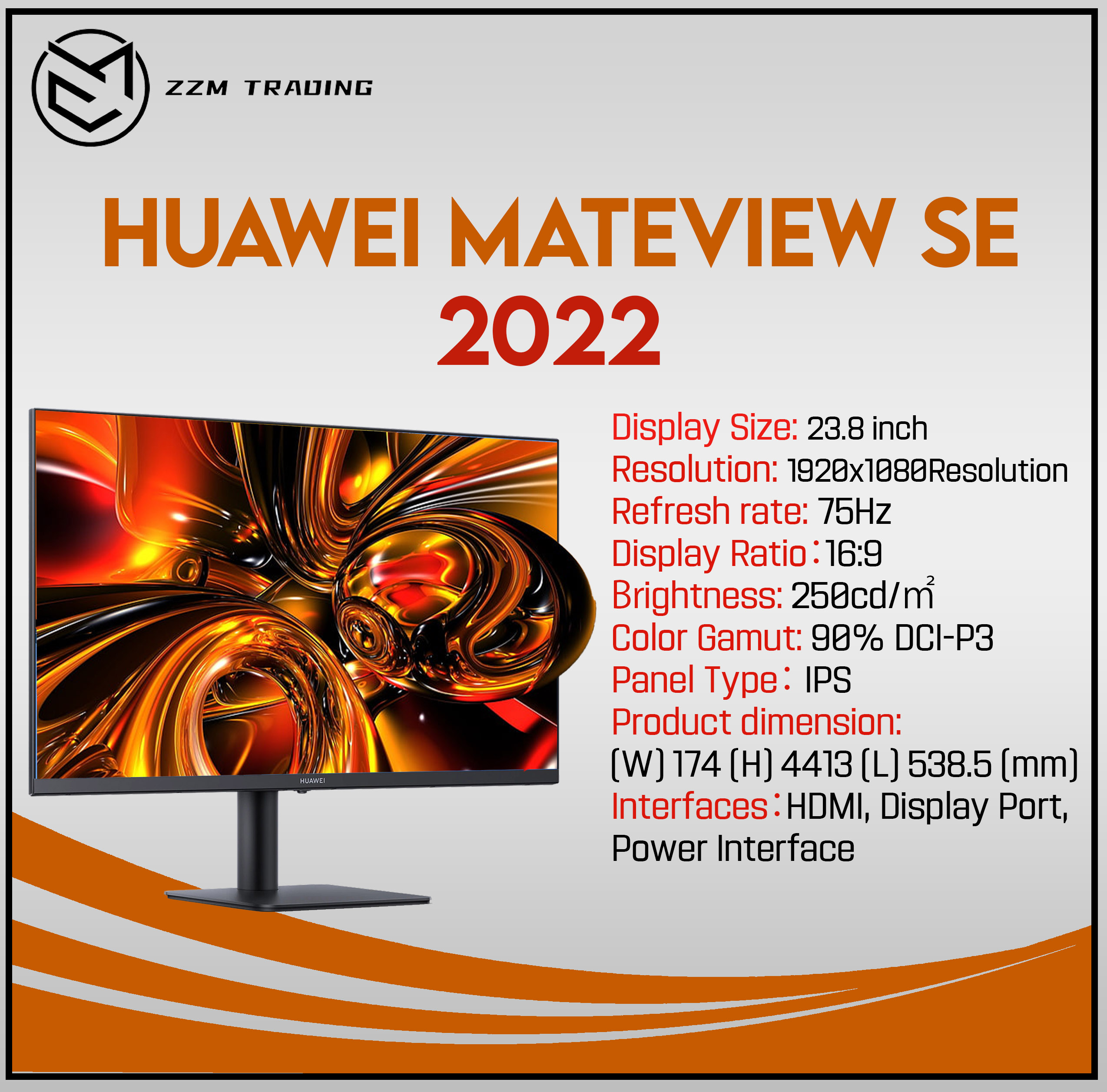 HUAWEI MateView SE 2022 Monitor 23.8 inch 1920x1080 (FHD) 75Hz 90