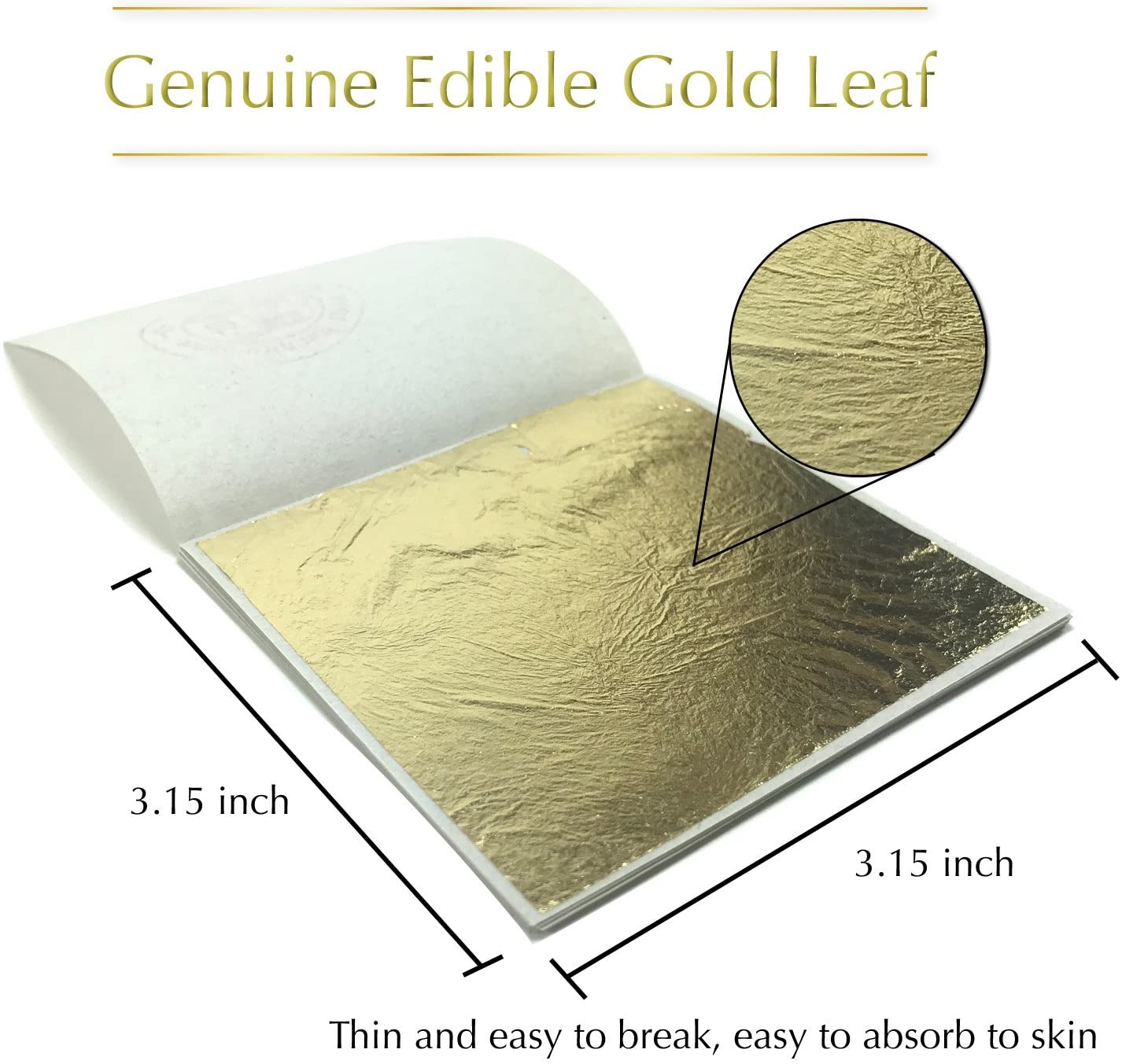 10 Sheets Gold Foil 10 Sheets per Pack 24K Genuine Edible Gold Leaf by KINGBOOM 3.15 inches per Sheet Loose Leaf for Cake and Coffee 