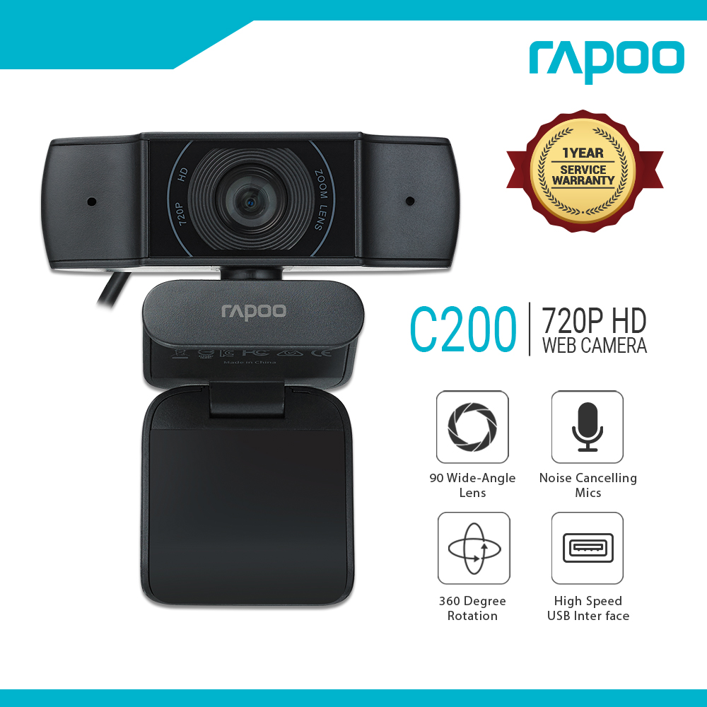 Rapoo C200 HD Web Camera 720P With Noise Canceling Microphone USB ...