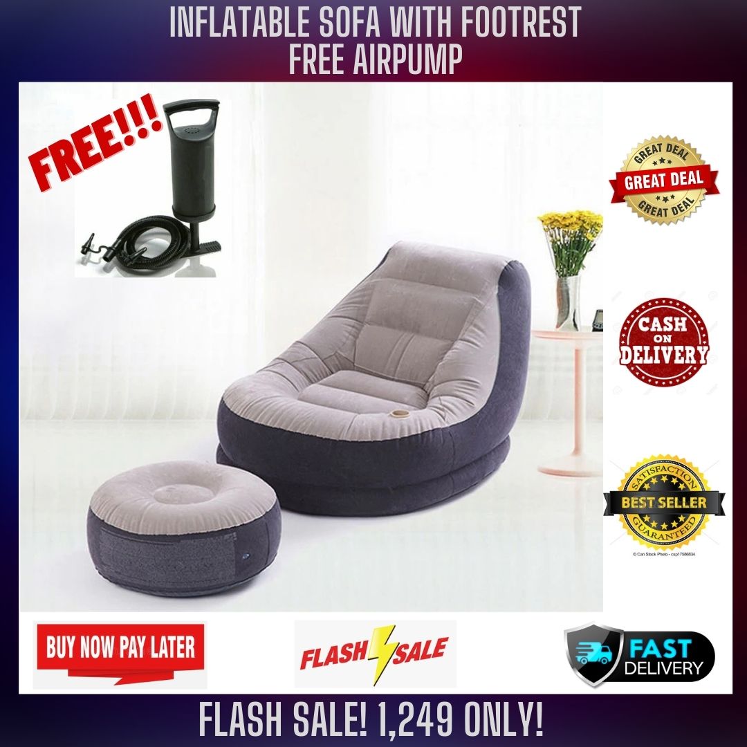 [JEREMOER] Inflatable Sofa Lounge Air Chair With Foot Rest Flocked PVC Air Sofa Cushion Lounge