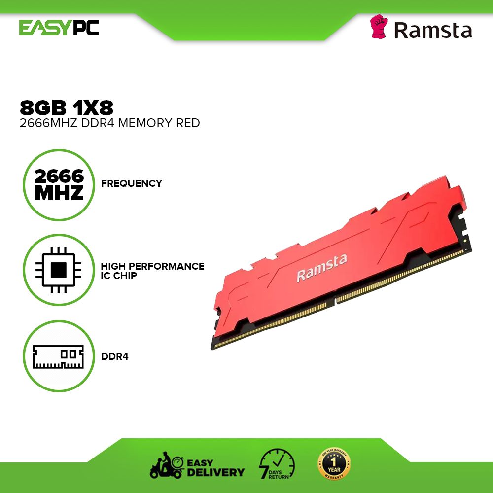 EasyPC Ramsta 4gb 1x4 Ddr4-2666mhz and 8gb 1x8 3200mHz Memory